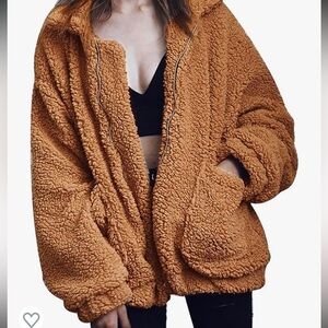 Comeon (Amazon) Women Shaggy Faux Shearling Zip Up